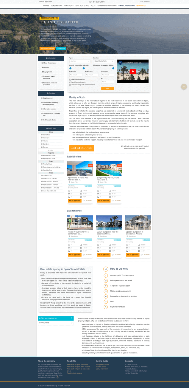 Homepage for the real estate company website